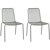 Lot de 2 chaises de jardin en acier kaki. empilables. design linéaire - Kaki