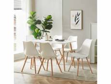 Lot de 6 chaises design contemporain nordique scandinave - pieds en bois de hêtre massif - blanc