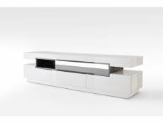 Meuble tv avec 3 tiroirs coloris laqué blanc brillant et gris - l200 x h52 x p50 cm -pegane-