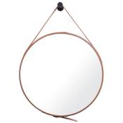 Miroir à suspendre rond 50x50 cm avec lanière en cuir, Marron (ZREM50H) - Naturel