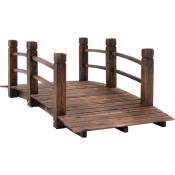 Outsunny - Pont de jardin - pont de bassin - passerelle en bois - dim. 152,5L x 67l x 48H cm - bois de sapin traité carbonisation - Marron