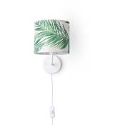 Paco Home - Lampe à Poser Bureau Applique Abat-Jour Tissu Chevet E14 Fleurs Jungle Déco Lampe murale - Blanc, Design 4 (Ø18 cm)