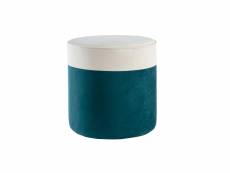 Pouf design bicolore en velours blanc et bleu paon d40 cm daisy