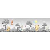 Sanders&sanders - Frise de papier peint adhésive forêt avec des animaux de la forêt - 9.7 x 500 cm de gris