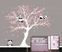 Sayala 3 Pandas Mignons Prune Rouge Fleur Stickers Muraux/Autocollant Arbre mural pour Décorer Chambres d'enfants, Garderie, Baby, Boys & Girls Chambr