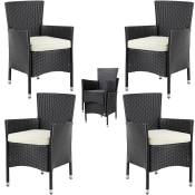 Set de 4 chaises en polyrotin avec coussin d'assise 7cm charge max 160kg assise fauteuil jardin balcon terrasse Noir - Casaria