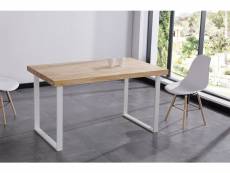 Table à manger coloris chêne nordique / pieds blanc, longueur 140 x x largeur 80 cm x hauteur 76,50 cm