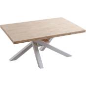 Table à manger rectangulaire en bois coloris chêne nordique pieds blanc - Longueur 160 x profondeur 100 x hauteur 76 cm Pegane