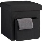 Tabouret de rangement pliant en lin couvercle compartiment pouf cube pour le salon hlp 38 x 38 x 38 cm, noir - Relaxdays