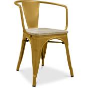Tolix Style - Chaise de salle à manger avec accoudoirs - Bois et acier - Stylix Doré - Bois, Acier - Doré