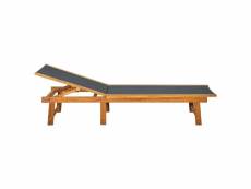 Vidaxl chaise longue avec table bois d'acacia solide et textilène 41746