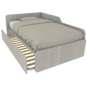 1264R - Canapé-lit de forme simple 120x190 avec deuxième lit gigogne - Chêne de roche - Chêne de roche