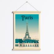 Affiche Paris France + Cadre Magnétique (Bois) 50x70 cm