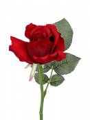 artplants.de Mini Rose Artificielle Elli avec Feuilles, Rouge, 30cm, Ø 6cm - Tige de Rose - Fleur Artificielle