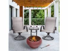 Braséro de jardin à bois chauffage extérieur avec tisonnier couvercle grille charbon bbq ciment rouge teamson home hr17501ac