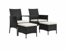 Canapé de jardin | sofa banquette de jardin table à thé et tabourets résine tressée noir meuble pro frco96223