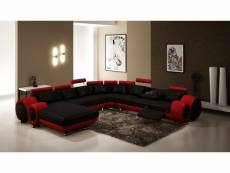 Canapé panoramique cuir noir et rouge oslo (angle