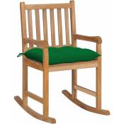 Chaise à bascule avec coussin vert Bois de teck solide