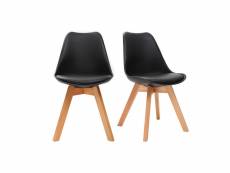 Chaises design noir et bois clair massif (lot de 2)