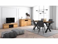 Ensemble de meubles de salon - table 170 bicolore pieds x 8 convives - meuble tv 140 - crédence-buffet 140 - chêne et noir - style industriel 1090_890