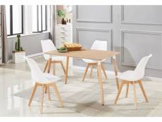 Ensemble salle à manger moderne lorenzo - table effet chêne + 4 chaises blanches - design scandinave