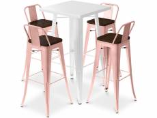 Ensemble table blanche et 4 tabourets de bar design industriel - bistrot stylix orange pâle