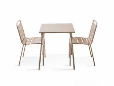 Ensemble table de jardin carrée et 2 chaises acier taupe - palavas