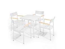 Ensemble table de jardin et 4 fauteuils en aluminium/bois blanc