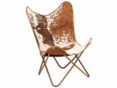 Fauteuil chaise siège lounge design club sofa salon cuir véritable de chèvre marronparblanc forme de papillon helloshop26 1102145par3
