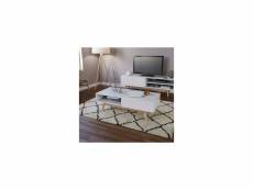 Home table basse scandinave blanc satine avec pieds bois tilleul massif - l 120 x l 60 cm 58109