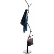 Idimex - Porte-manteaux astrid portant à vêtements sur pied en forme d'arbre avec 9 crochets sur différentes hauteurs en métal chromé et bois