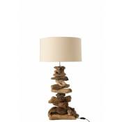 Jolipa - Lampe avec abat jour et pied morceau de bois en bois naturel 33x34x64 cm