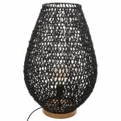 Lampe en bois et papier tressé - Noir - Hauteur 55 cm