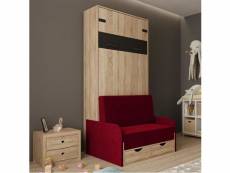 Lit escamotable style industriel key sofa accoudoirs tissu canapé tiroirs rouge 90*200 cm 20100990431