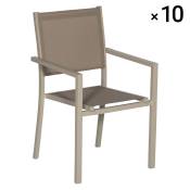 Lot de 10 chaises en aluminium taupe et textilène taupe
