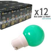Lot de 12 ampoules led B22 1,5W Vertes Incassables