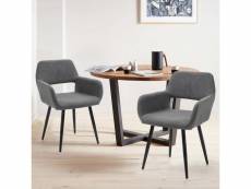 Lot de 2 chaise de salle à manger fauteuil assise rembourrée en tissu pieds en métal pour cuisine salon chambre bureau, gris