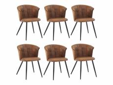 Lot de 6 chaises de salle à manger fauteuil assise rembourrée en suédine pieds en métal pour cuisine salon chambre bureau, style industriel, marron