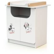 Meuble à langer 2 portes, 1 niche Disney Happy Days Mickey en bois Blanc et Hêtre - Blanc et Hêtre - AT4