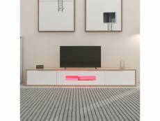 Meuble tv en led bois 180 cm - 1 porte et 2 tiroirs - support télévision - blanc et chêne