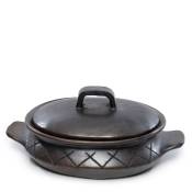 Pot ovale en terre cuite avec motif et poignées noires