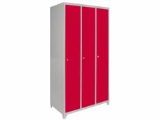 Rangée de 3 casier métallique rouge et gris en acier à 1 porte pour vestiaires 180 x 90 x 50 cm gym école ou bureau - livré à plat & facile à monter 2