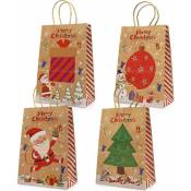 Sacs cadeaux de Noël en kraft 24 sacs de styles assortis Sacs en papier de Noël avec poignées Sacs de cadeaux de Noël avec des impressions de Noël