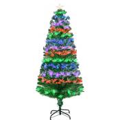 Sapin de Noël artificiel lumineux fibre optique led multimode multicolore + support pied ø 75 x 150H cm 140 branches étoile sommet brillante vert