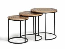 Set de 3 tables basses en bois de manguier et métal