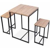 Sweeek - Set table haute carré - Loft - avec 2 tabourets de bar. acier et décor bois. encastrable. design - Noir