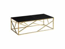 Table basse rectangle design avec plateau effet marbre en verre et inox - noir et doré - l 120 x p 60 x h 40 cm