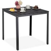Table de jardin, aspect bois, plastique et acier, carrée, h x l x p : 74 x 78 x 78 cm, balcon, terrasse, noire - Relaxdays