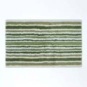 Tapis de bain a rayures antiderapant en 100 coton vert 50 x 80 cm - Vert - Homescapes