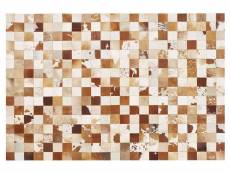 Tapis patchwork en cuir blanc et marron 160 x 230 cm